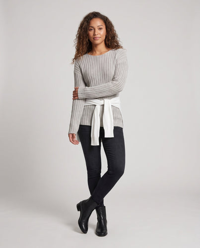 Damen Oversize‑Gerippter Baumwollmix‑Strickpullover mit U‑Boot‑Ausschnitt Drune
