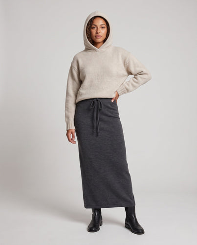 Damen Oversize-Kapuzenpullover aus weichem Feinstrick mit Ballonärmeln Drune