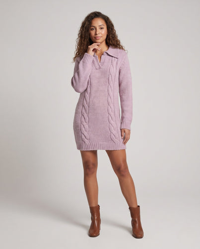 Damen Oversize Strickkleid mit Mohair‑Optik Zopfmuster und Mini­länge Drune