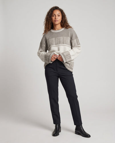 Damen Oversize-Strickpullover mit Zopfdetail, Rollkragen und Kordelzug Drune