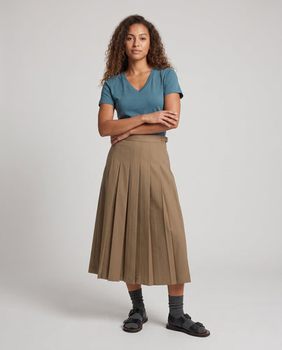 Damen Plissierter Midirock mit hoher Taille und seitlicher Gürtelschlaufe Drune