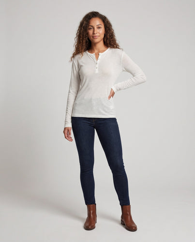 Damen Semi‑transparentes Henley‑Longsleeve mit lockerem Fall Drune