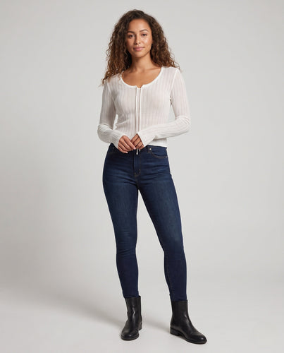 Damen Transparentes geripptes Feinstrick-Cardigan mit Kordelzug und V-Ausschnitt Drune