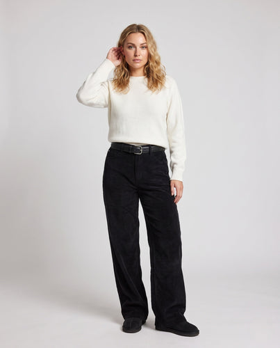 Damen weiche hochtaillierte Cordhose mit weitem Bein Drune