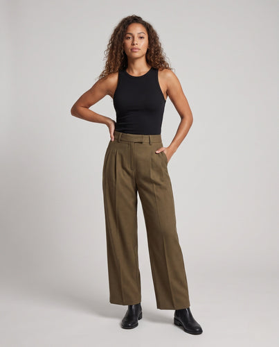 Damen Weite Hochtaillierte Wolloptik-Hose mit vorderen Kellerfalten und Palazzo-Bein Drune