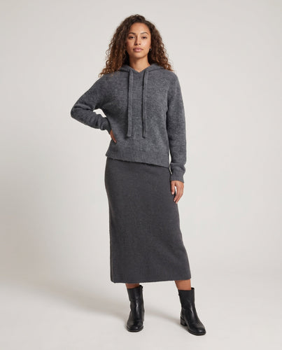 Damen Wickel-Feinstrick-Set mit tailliertem Bindetop und Maxi-Rock Drune