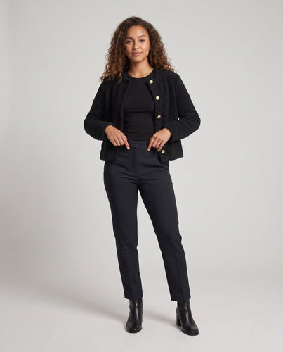 Damen Zweiteiliges Bouclé-Hosenanzug mit kastigem Cardigan und High-Waist-Hose Drune