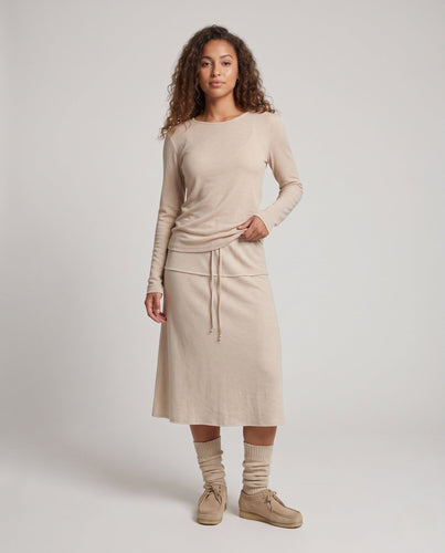 Damen Zweiteiliges Lounge-Set aus feinem Langarmshirt und hochtailliertem Midirock Drune