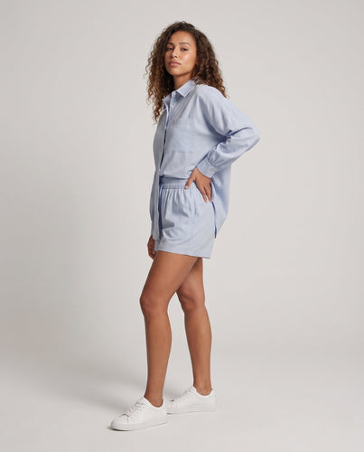 Damen Zweiteiliges Lounge-Set aus leichter Viskose mit Oversize-Hemd und Elastikshorts Drune