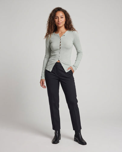 Damen Feiner Rippstrick-Cardigan mit gewellter Knopfleiste und schmaler Silhouette Drune