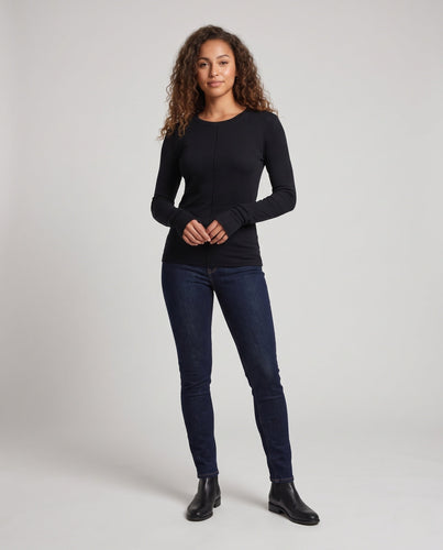 Damen Feines Langarm-Basicshirt aus Viskose‑Jersey mit Rundhals und dekorativer Mittelnaht Drune