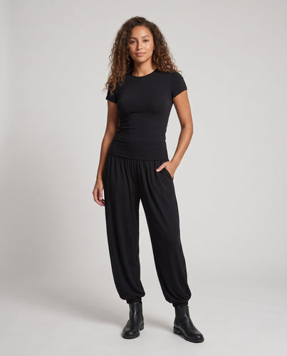 Damen Haremshose mit weitem Fall, elastischem Bund und gerafften Knöcheln Drune