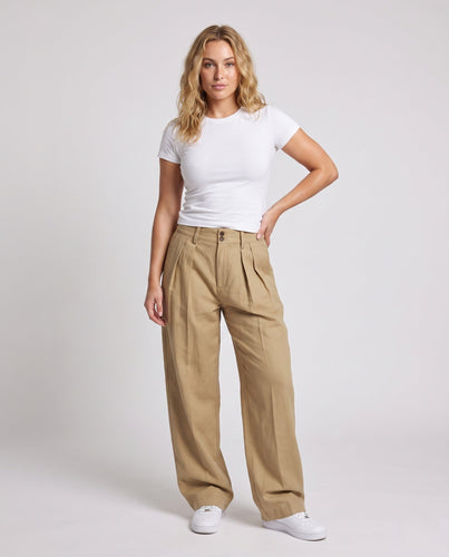 Damen Hochtaillierte weite Bundfaltenhose aus Baumwolltwill Drune