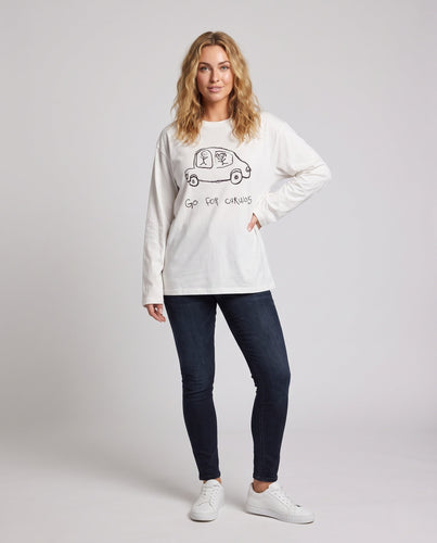 Damen Langärmeliges Oversize-Printshirt mit Rundhalsausschnitt Drune
