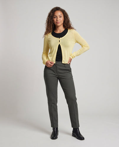 Damen Leichter Feinstrick-Cardigan mit transparentem Einsatz und Schmuckknopfverschluss Drune