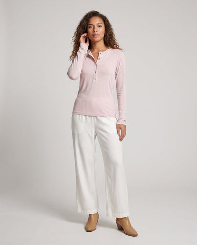 Damen Leichtes Langarm-Henleyshirt aus Bio-Baumwolle mit Knopfleiste Drune