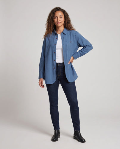 Damen Leichtes Oversize-Hemd aus Leinen-Baumwoll-Mix mit Brusttasche und softer Fall Drune