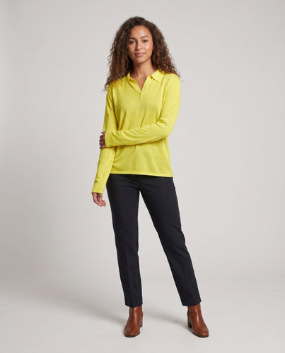 Damen Leichtes semitransparentes Poloshirt‑Feinstrick mit V‑Ausschnitt und relaxed Fit Drune