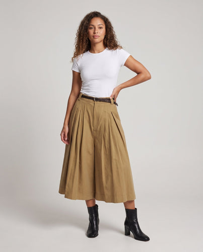 Damen Midirock mit Plissee, hohem Bund und weitem Teller‑Schnitt Drune