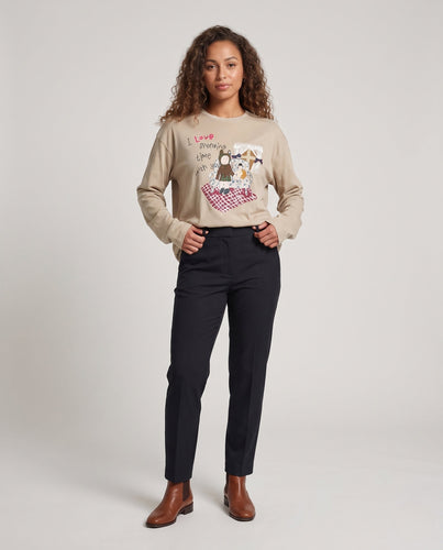 Damen Oversize-Langarmshirt mit verspielt-illustrativem Frontprint und Rundhalsausschnitt Drune