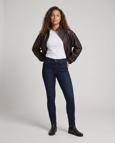 Damen Oversized Kunstleder-Bomberjacke mit Stehkragen, Kordelzug und elastischem Saum Drune