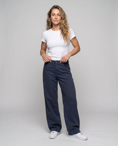 Damen Weite High‑Waist Baumwollhose mit Cargo‑Inspiration und weitem Bein Drune