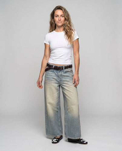 Damen Weitgeschnittene Cropped Denim-Jeans mit Vintage-Waschung Drune