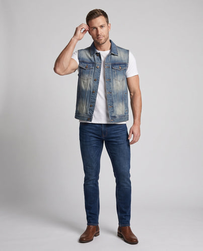 Herren Ärmellose Denim‑Weste im Slim‑Fit mit Brusttaschen Drune