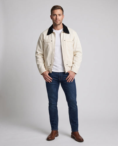 Herren Baumwoll-Canvas-Jacke mit Cordkragen, legerer Passform und elastischem Saum Drune