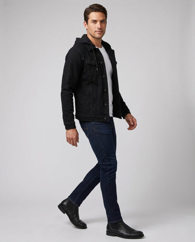 Herren Denim-Truckerjacke mit abnehmbarer Jersey-Kapuze und geradem Schnitt Drune