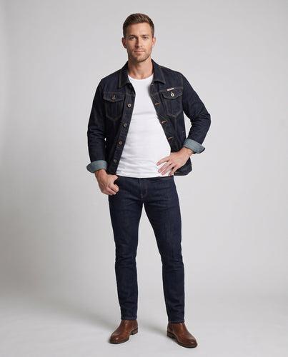 Herren Denim-Workerjacke mit verstärkten Nähten, Brustklappen und geradem Schnitt Drune