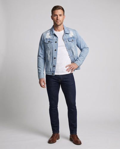 Herren Distressed Denimjacke im Overshirt‑Schnitt mit Brusttaschen Drune