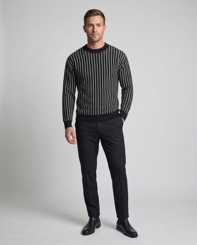 Herren Feinstrick-Pullover mit vertikalen Kontraststreifen und Oversize-Silhouette Drune