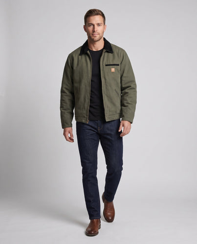 Herren Gefütterte Canvas-Workerjacke mit Cordkragen und Reißverschluss Drune