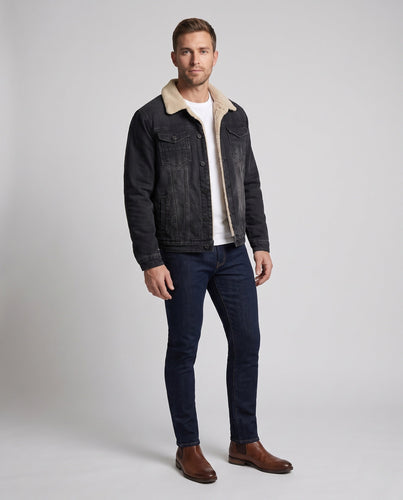 Herren Gefütterte Denim-Truckerjacke mit Teddyfutter und tailliertem Schnitt Drune
