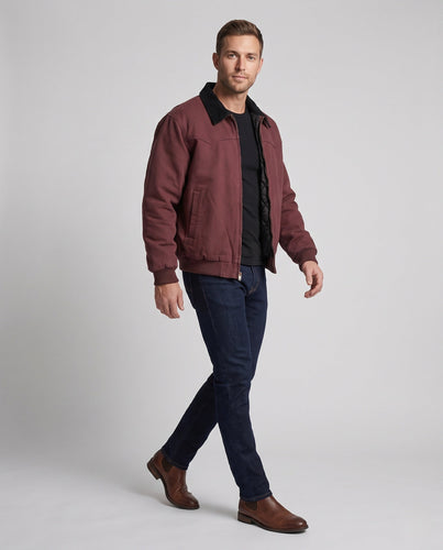 Herren gepolsterte Canvas‑Bomberjacke mit Teddykragen und Thermofutter Drune