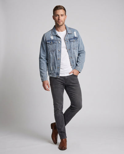 Herren Leichte Denim-Workerjacke mit dezentem Destroyed-Look und geradem Schnitt Drune
