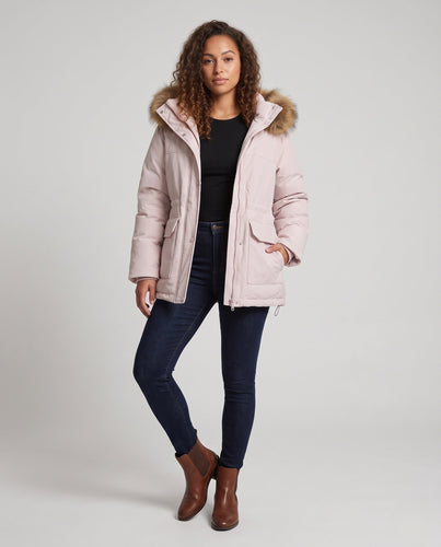 Damen Wattierter Thermo-Parka mit großvolumiger Kunstfellkapuze und Utility‑Taschen Drune