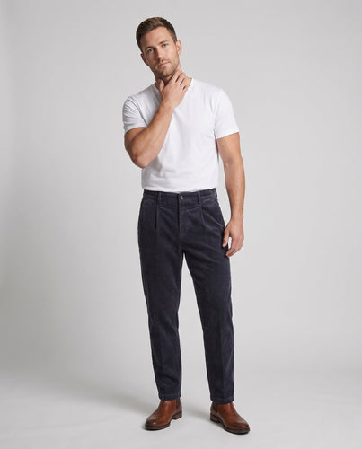 Herren Elegante Cordhose mit Bügelfalte und konischem Bein Drune