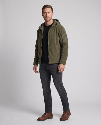 Herren Kapuzen-Fleecejacke mit gesteppter Kapuze und Utility-Ärmeltasche Drune