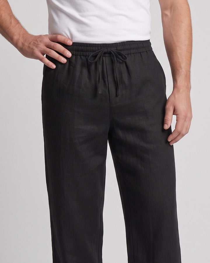 Herren Locker geschnittene Relax-Hose im Leinenlook mit Tunnelzug und geradem Saum Drune