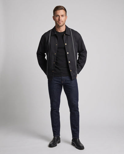 Herren Oversize-Workwear-Jacke mit dekorativen Längssteppnähten und Druckknöpfen Drune