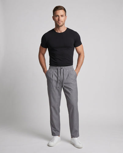 Herren Stoffhose im modernen Büro- und Freizeitlook mit elastischem Bund, Kordelzug und geradem Bein Drune