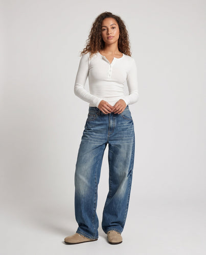 Damen Baggy-Jeans im Vintage-Fading mit extrabreitem Palazzoschnitt Drune