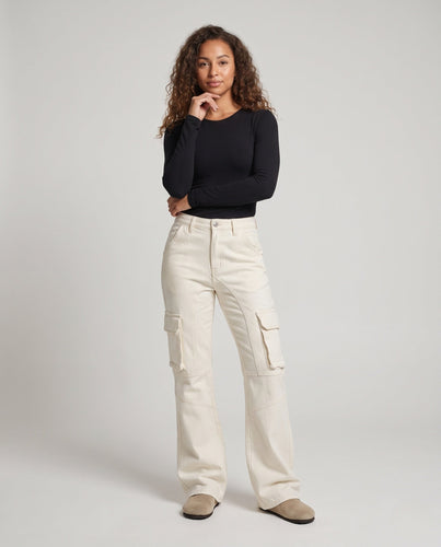 Damen Cargo-Palazzo-Hose mit Paneelnähten und hoher Bundpassform Drune