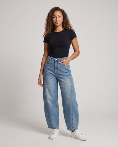 Damen Extraweite Baumwoll Palazzohose mit bodenlangem Saum und tiefem Schritt Drune