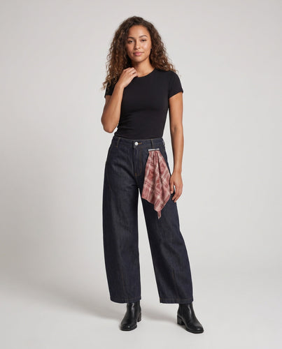 Damen Extraweite Denim-Palazzohose mit tiefem Schritt und soften Saumabschlüssen Drune