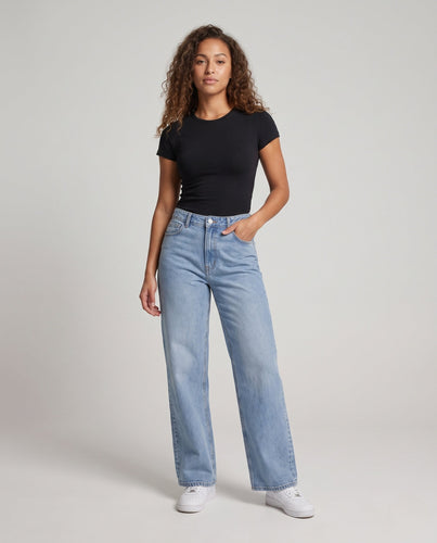 Damen Extraweite Fließende Denim-Schlaghose mit weitem Bein Drune