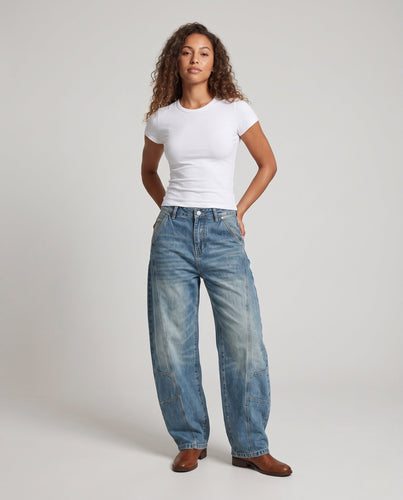 Damen Extraweite Palazzodenim-Hose mit keilförmigen Kniepaneelen und bodenlangem Saum Drune