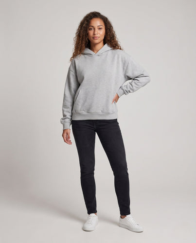 Damen Kurzer Oversize-Kapuzenpullover mit Kängurutasche Drune
